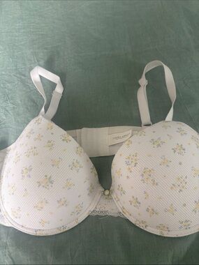 Laura Ashley White Floral Molded Bra with Yellow & Blue Accents